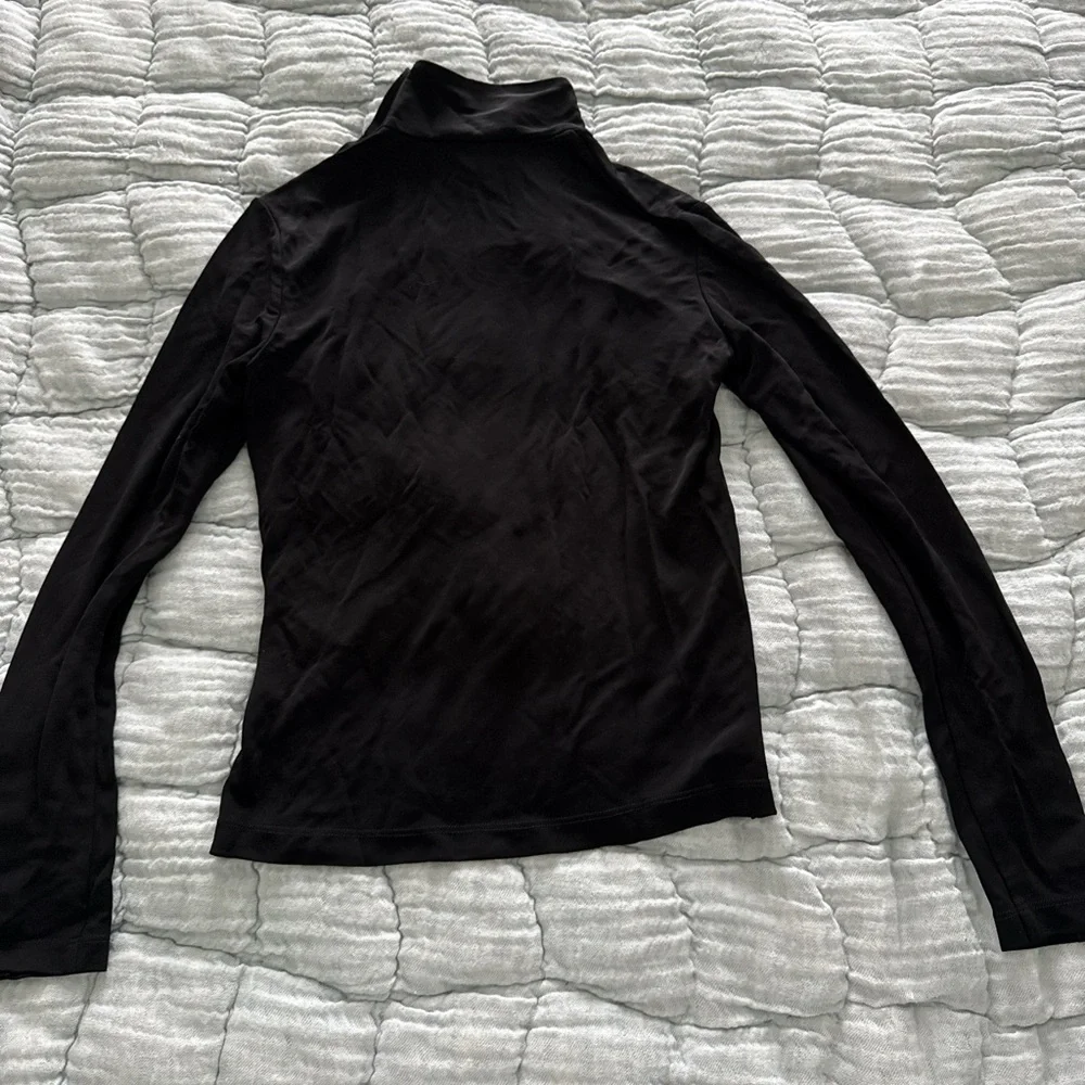 Tory Burch Black Long Sleeve Mock Neck Top with Gold Buttons